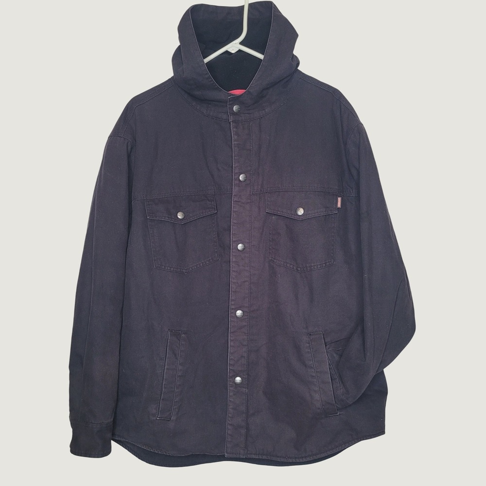 Craftsman Mens Large Black Hooded Canvas Work Jacket Fleece Lined Heavyweight